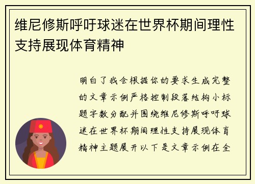 维尼修斯呼吁球迷在世界杯期间理性支持展现体育精神