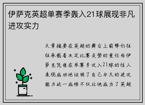 伊萨克英超单赛季轰入21球展现非凡进攻实力